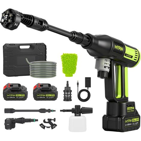 Nettoyeur Haute Pression sans Fil avec Affichage LCD, 725 PSI, 2 Batteries Nettoyeur Haute Pression sur Batterie, 21V, Buse 6-en-1, pour Nettoyage Voiture, Sol, Mur et Clôture (1/5)