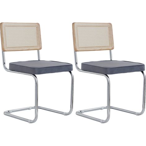 Chaises de salle à manger rétro, matériau en rattan plastique, design de dossier, Gris-2pcs (1/2)