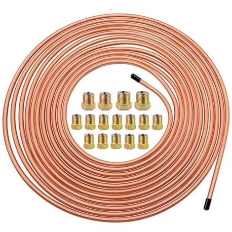 Pair Tuyau de Frein en Cuivre 25ft/7,62m Ø 4.75mm, Kit de Conduite Générale de Frein Replacement, Auto Tube Tuyau de Carburant Frein, 3/16\" de Rechange pour Automobile avec 16 Raccords