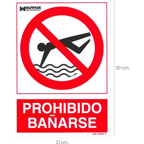 Cartel Prohibido Bañarse 30x21 cm.