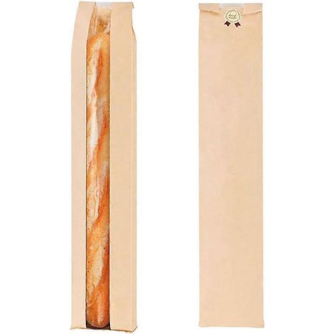 Lot de 50 sachets à pain jaunes en papier avec fenêtre, pour pain français (1/4)
