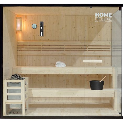 HOME DELUXE - Traditionelle Sauna - Shadow XL - 200 x 150 x 190 cm - für 5 Personen - hochwertiges Fichtenholz, inkl. Saunaofen, Saunazubehör I Dampfsauna Aufgusssauna Finnische Sauna Bio Sauna Sauna