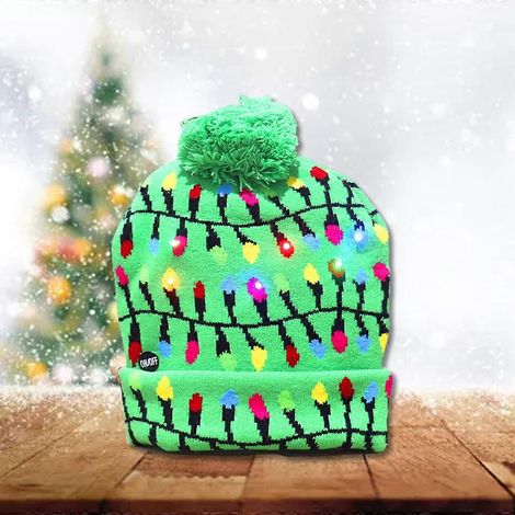 Bonnet de Noël lumineux à LED, tricoté, avec guirlande lumineuse colorée, style moche. (1/4)