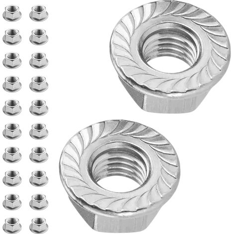 20pcs Ecrou A Embase Crantée M10 304 Acier Inoxydable, Ecrou Hexagonal Pour Vis ø5mm Din 6923 / Iso 4161, M5/M6/M8/M10/M12/M14 (M10 20pcs) (1/5)