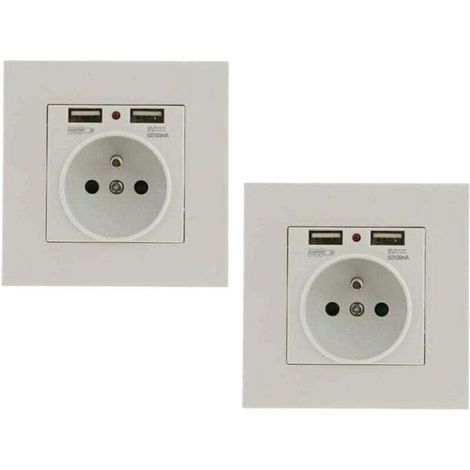 Lot de 2 Prises Murales, Prise Electrique Murale avec Double USB, Prise Encastrable avec 2 Ports de USB Pratique et Manialble (1/4)