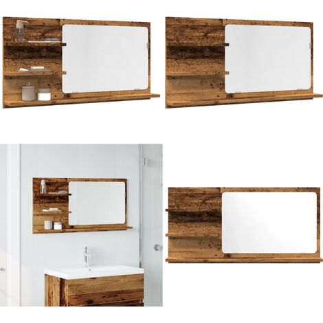 Espejo mueble de baño madera ingeniería envejecida 90x11x45 cm - Mueble de baño - Armario con espejo