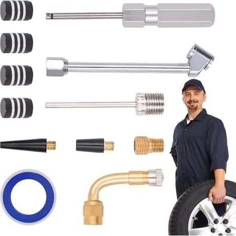 Kit d'outils de retrait tige valve Outil démontage pneu – noyau valve, outils réparation pneus, poignée antidérapante pour voitures, camions légers, brouettes - (1/5)