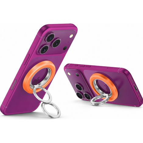 Support Anneau Magnétique pour Téléphone, Rotation 360°, Support de Bureau en Alliage d'Aluminium, Orange et Argent Titane (1/5)