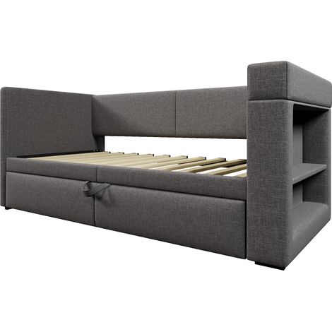 Divano letto imbottito 90x200 cm con letto estraibile, USB e Type-C, grigio (1/5)