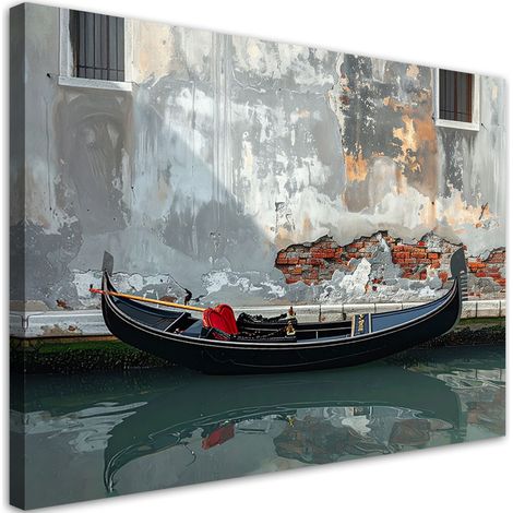 Bild auf Leinwand Venezianischer Kanal und Gondel in Grautönen 90x60 (1/5)