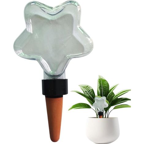Lot de 2 boules d'arrosage en verre en forme d'étoile (200 ml) – Arroseurs automatiques avec embout en terre cuite, pour plantes d'intérieur (1/2)