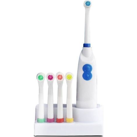 Brosse à dents électrique - JUANIO - Pack 1 + 4 têtes - Poils doux - Gencives sensibles - Blanc (1/2)