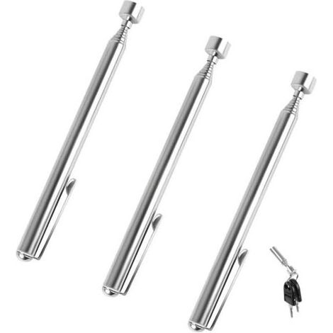 Outil de Ramassage Magnétique Télescopique 3 Pcs Outil de Ramassage Aimanté Flexible Bâton de Tige de Ramassage Rétractable avec Clip de Poche pour Clés Pinces Vis Écrous Boulons (1/4)