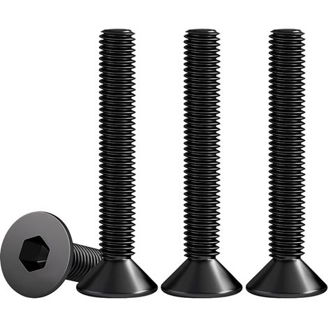 Countersunk screws M5 x 50 mm with internal hexagon socket made of stainless steel A2 V2A, DIN 7991 / ISO 10642, black, continuous thread, pack of 25 (1/5)