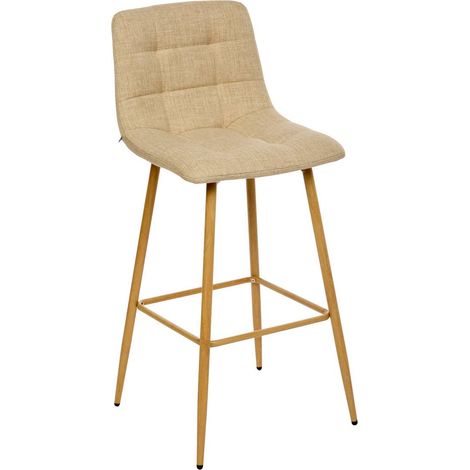 Tabouret de bar Sirac pieds métal effet bois tissu lin Atmosphera (1/2)