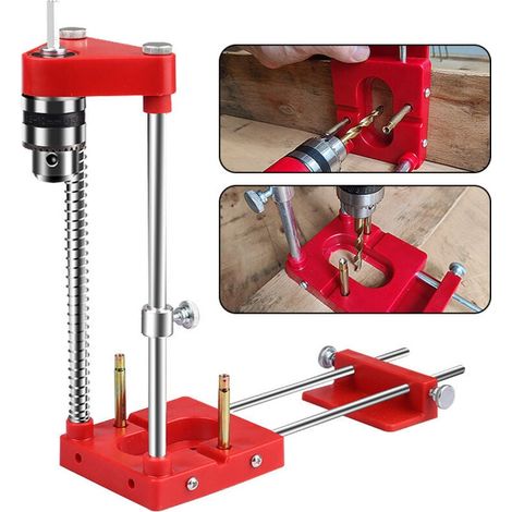 Localisateur de perceuse Guide de gabarit de perçage portable Positionneur de perforation precis Outil de travail du bois modele: Rouge (1/4)