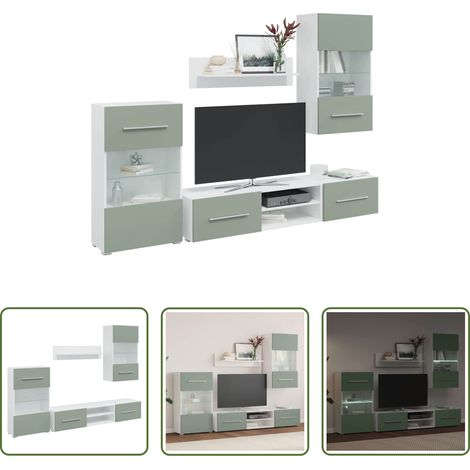 Meubles murales - Meubles TV avec lumière LED 5 pcs vert olive bois d'ingénierie (1/5)