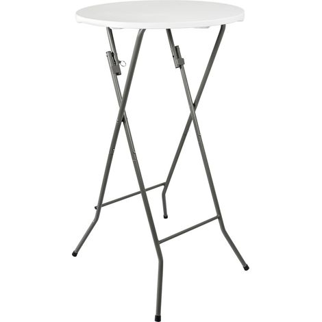Table mange debout pliable diamètre 60cm hauteur 110cm - Table haute pliante de bar - Plateau résine Structure Acier laquée - Blanc (1/5)