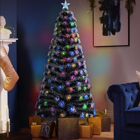 Albero di natale Luminoso 150cm con Luci LED Fibra Ottica Multicolor Innevato (1/5)