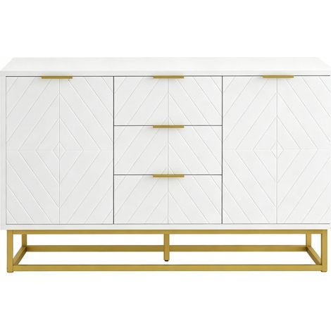 Madia moderna con 3 cassetti e 2 ante 120 x 40 x 76 cm MDF bianco e metallo dorato HOMVRA (1/5)