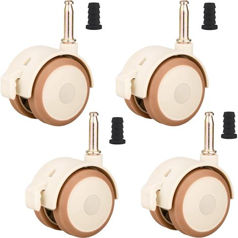 JSSEVN - Small Furniture Casters with Brake and 4 Rubber Sleeves, Silent Double Wheels, 360 Degree Swivel, Crib Casters (1/5)