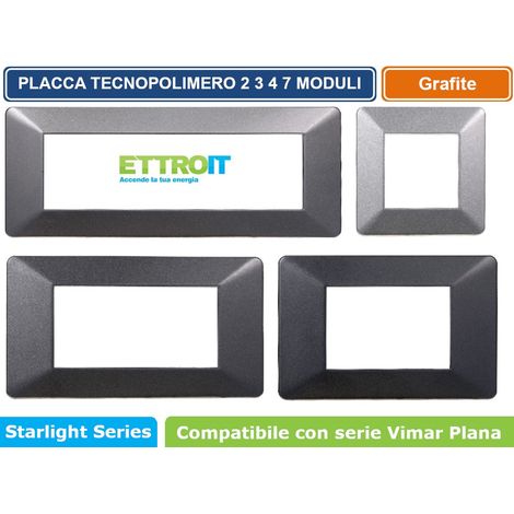 Placca compatibile Vimar Plana 7 moduli plastica colore acciaio scuro Ettroit EV83707 (1/5)