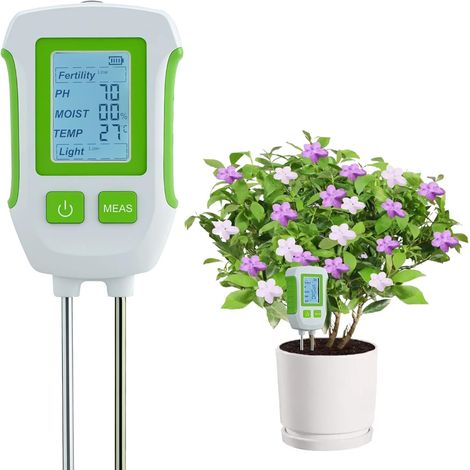 Testeur de sol haute précision 5 en 1 avec affichage LED, analyseur de sol à double sonde pH/température/humidité/intensité lumineuse/fertilité (1/5)