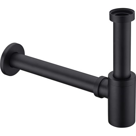 Bonde de lavabo en laiton avec siphon en P et long joint coulissant réglable de 3,2 cm, drain mural décoratif, noir mat (1/5)