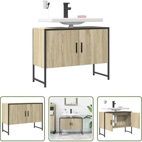 Bad Schrank - Waschbeckenunterschrank Sonoma-Eiche 80x33x60 cm Holzwerkstoff (1/5)