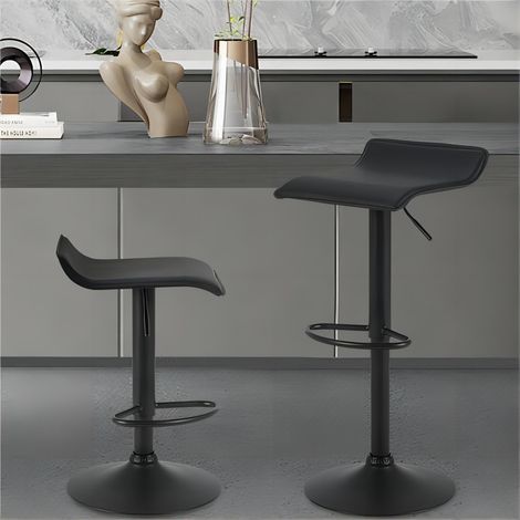 Woltu – Lot de 2 tabourets de bar réglables en hauteur – Siège en similicuir noir – Rotatif 360° – Hauteur d'assise 56-78cm – Charge max 120kg (1/5)