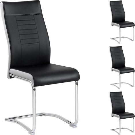 Idimex – Lot de 4 chaises de salle à manger – Revêtement synthétique noir et gris – Structure métal chromé – Hauteur d'assise 46 cm (1/4)