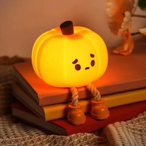 Veilleuse citrouille mignonne - Silicone souple et sûr - Variateur tactile, rechargeable - Veilleuse douillette orange pour chambre à coucher - 1 pièce (1/5)