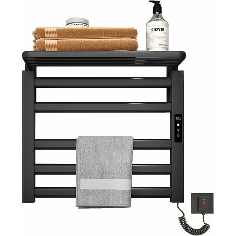 Sèche-serviettes mural 50x50cm 100W, radiateur salle de bain noir avec écran tactile LCD, minuterie et thermostat réglable, économique, idéal cuisine