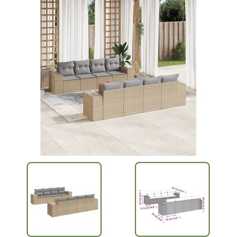 The Living Store 9-tlg. Garten-Sofagarnitur mit Kissen Beige Poly Rattan - Gartensortiment - Outdoor Möbel - Gartenlounge - Lounge Set - Rattan Gartenmöbel (1/3)