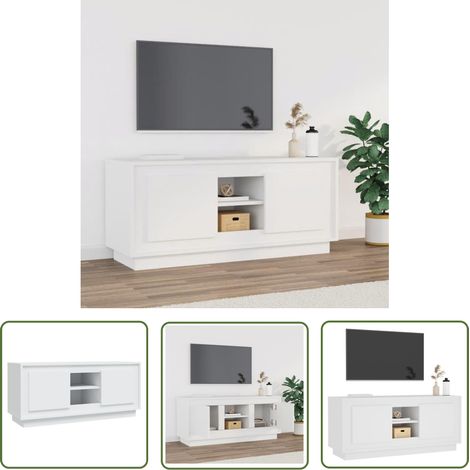 The Living Store Meuble TV blanc 102x35x45 cm bois d'ingénierie - Meubles Tv - Meuble Tv - Support Tv - Unité Tv - Meuble Salle Séjour (1/5)