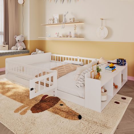 Cama infantil 140x200 cm almacenamiento abierto estantes modulares pino color blanco (Sin colchón) (1/5)