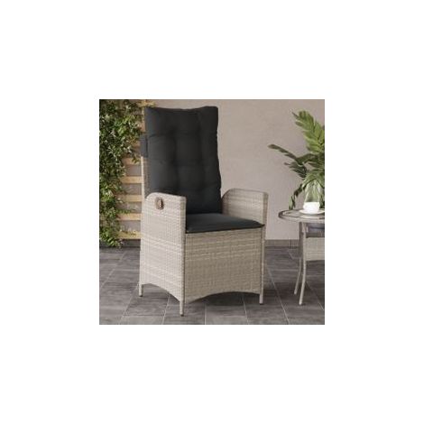 Chaise inclinable de jardin coussins gris clair résine tressée (1/5)