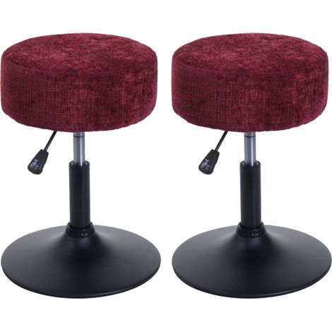 [JAMAIS UTILISÉ] Lot de 2 tabourets HHG-883, pouf, réglable en hauteur pivotant Ø 37cm Tissu Chenille (465g/m²) MVG, bordeaux