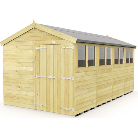 8 x 16 Feet Apex Shed - Double Door With Windows - Wood - L472 x W231 x H217 cm