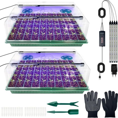 2 Kits de Culture, Plateau de Semis 120 Cellules, Serre Intérieure avec LED Réglable, Contrôle Humidité, Jardinage Maison