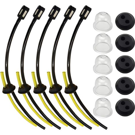 Lot de 5 filtres à essence pour débroussailleuse, tondeuse, taille-haie, coupe-bordure - Pièces de rechange avec tuyau à carburant, filtre à essence et 5 joints de carburateur (1/5)