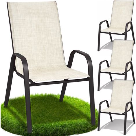 Ensemble de chaises de jardin en métal pour terrasse ou balcon, fauteuil de jardin beige, 4 pièces GoGarden (1/5)
