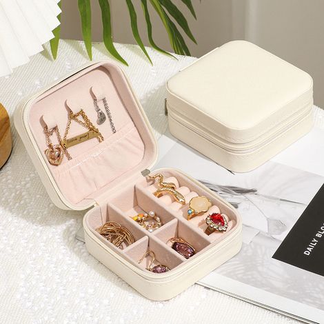 Mini boîte à bijoux de voyage, petit organisateur de bijoux de voyage, boîte à bijoux portable, mini organisateur de voyage, présentoir portable(Blanc) (1/5)