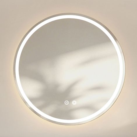 Miroir de salle de bain rond 80×80cm avec éclairage, miroir cosmétique mural, anti-buée, 3 températures de couleur réglables et lumière à intensité variable, miroir intelligent pour une décoration int (1/5)