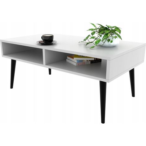Table basse blanche de style scandinave avec étagère (1/5)