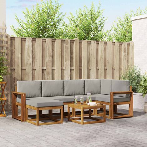 Outdoor-Sofagarnitur mit Kissen 7 pcs Natürlich und Hellgrau