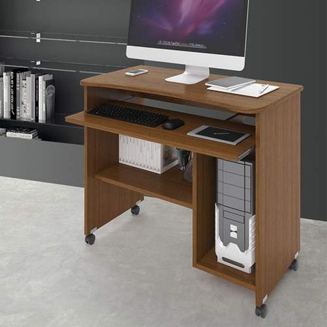 Scrivania ufficio porta computer con ruote e ripiano (1/2)