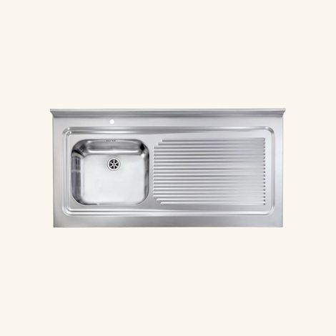 Cuisissimo – Évier professionnel à poser inox 120x60 cm – 1 bac avec égouttoir droite – Vidage manuel – Équipements inclus : bonde, siphon, trop plein (1/2)