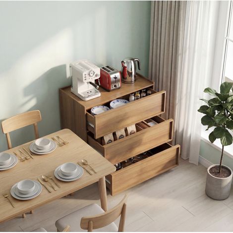 Cómoda 3 cajones 80x48x78 cm de madera color roble, con almacenaje para dormitorio FloraGrace (1/5)