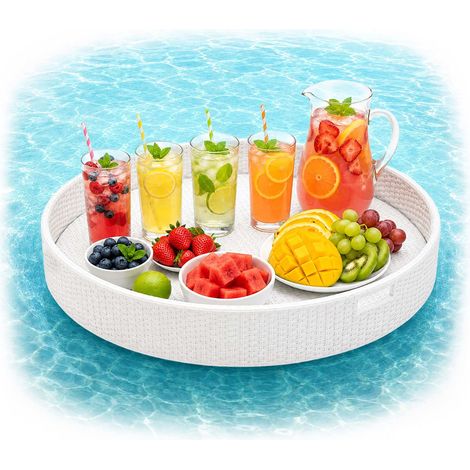 Bandeja flotante para piscina, blanca, 80 cm, ratán PE (1/5)